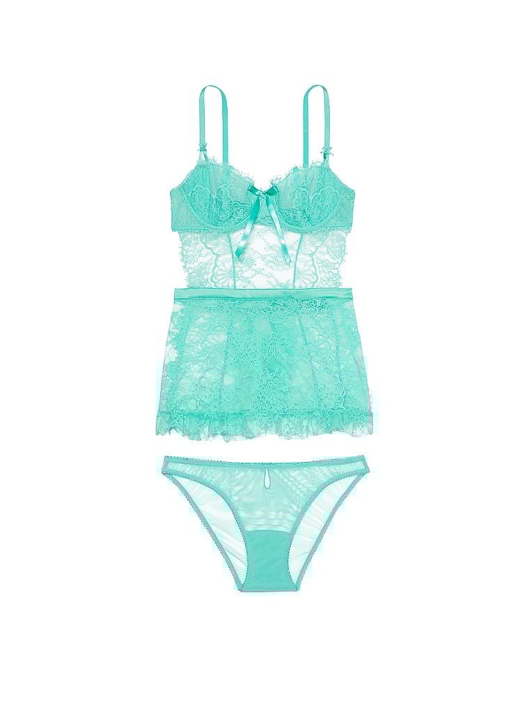 Dream Angels Wicked Unlined Lace Apron Set, Aquarius Blue, large