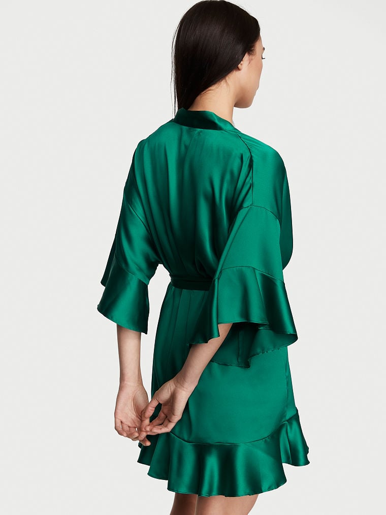 Kimono Volanté En Satin, Spruce Green, large