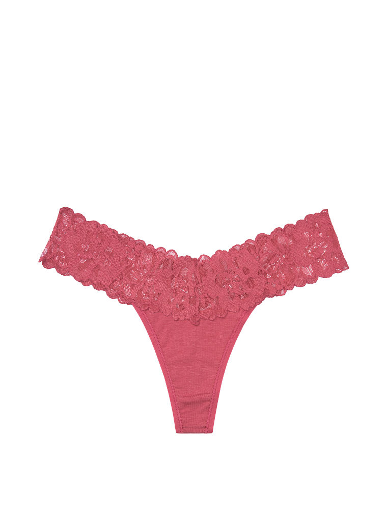 String En Coton Stretch, Taille En Dentelle, Lady Pink, large
