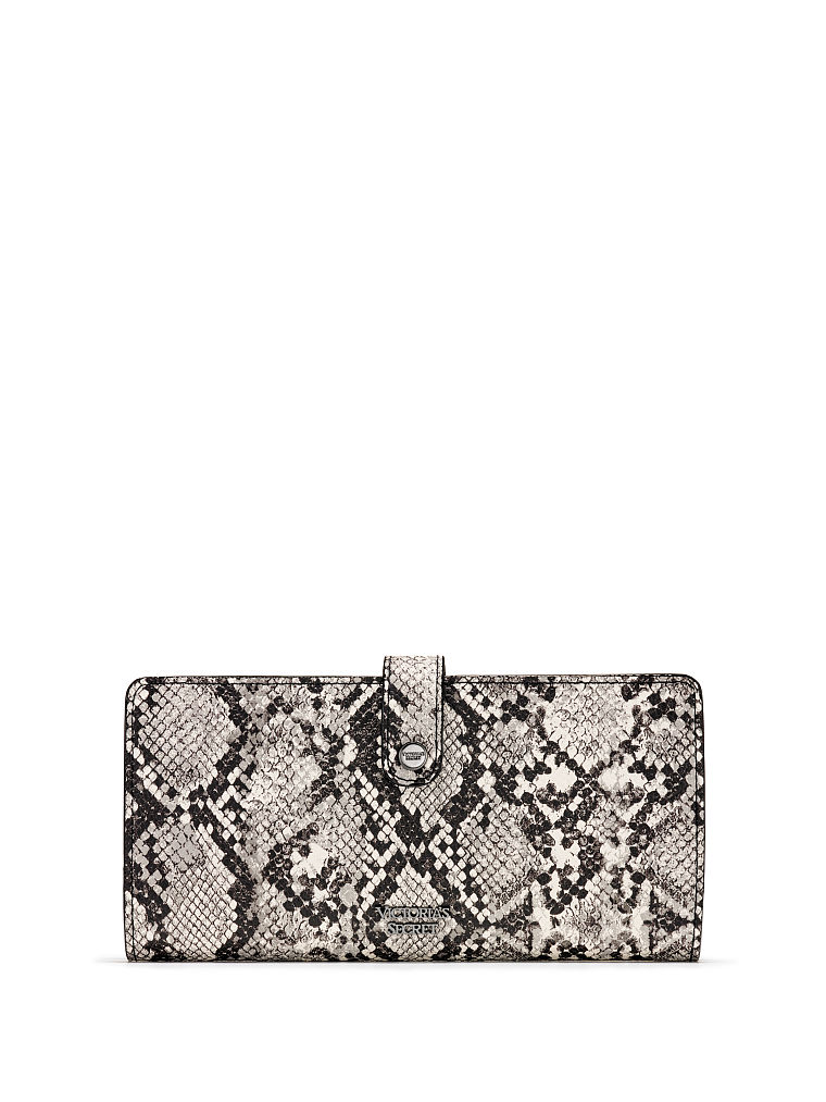 Portefeuille Fin Double Compartiment En Python, Grey Python, large