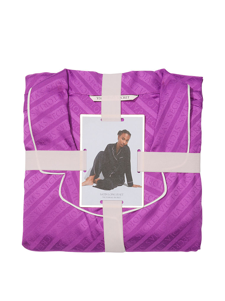 Satin Long Pajama Set, Electric Violet, large